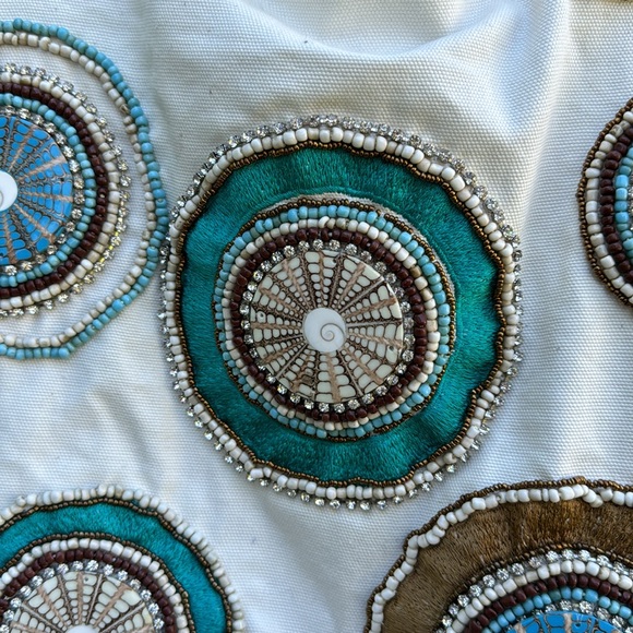 Mare Sole Amore Large Boho Embroidered / Beaded Canvas Leather Shoulder Bag - Picture 2 of 13